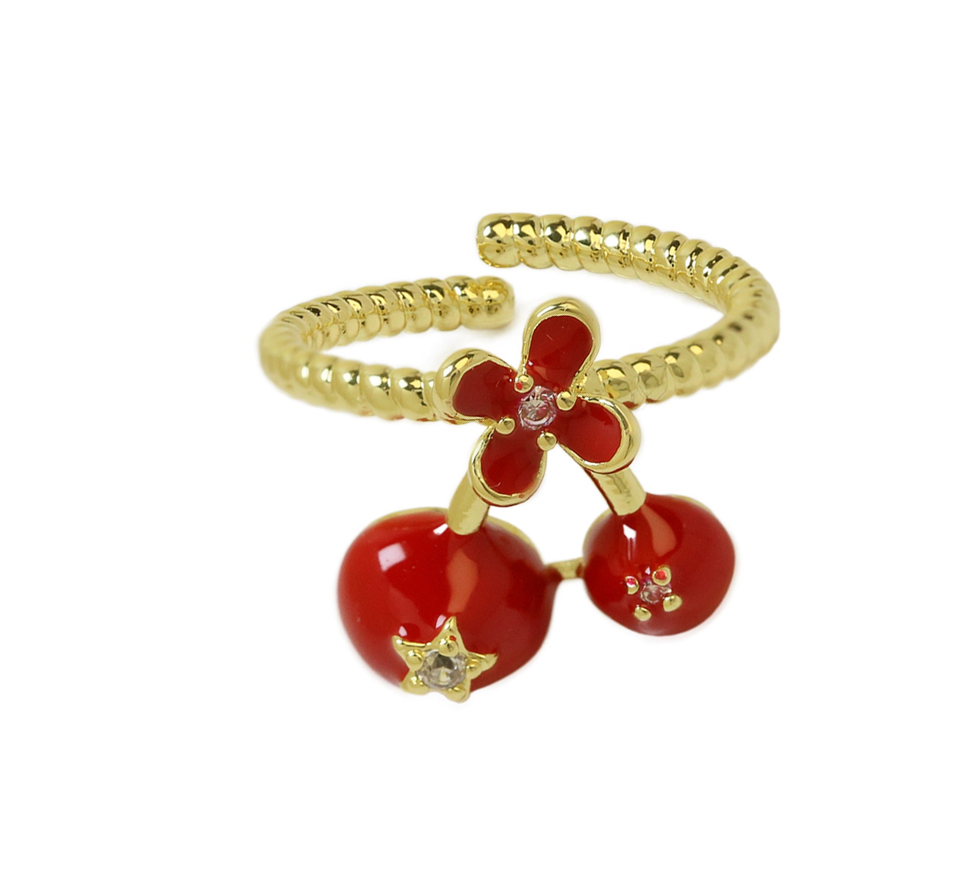 Wholesale 18k Brass Oil Dropping Color Preservation Fruit Series Red Cherry Strawberry Ring