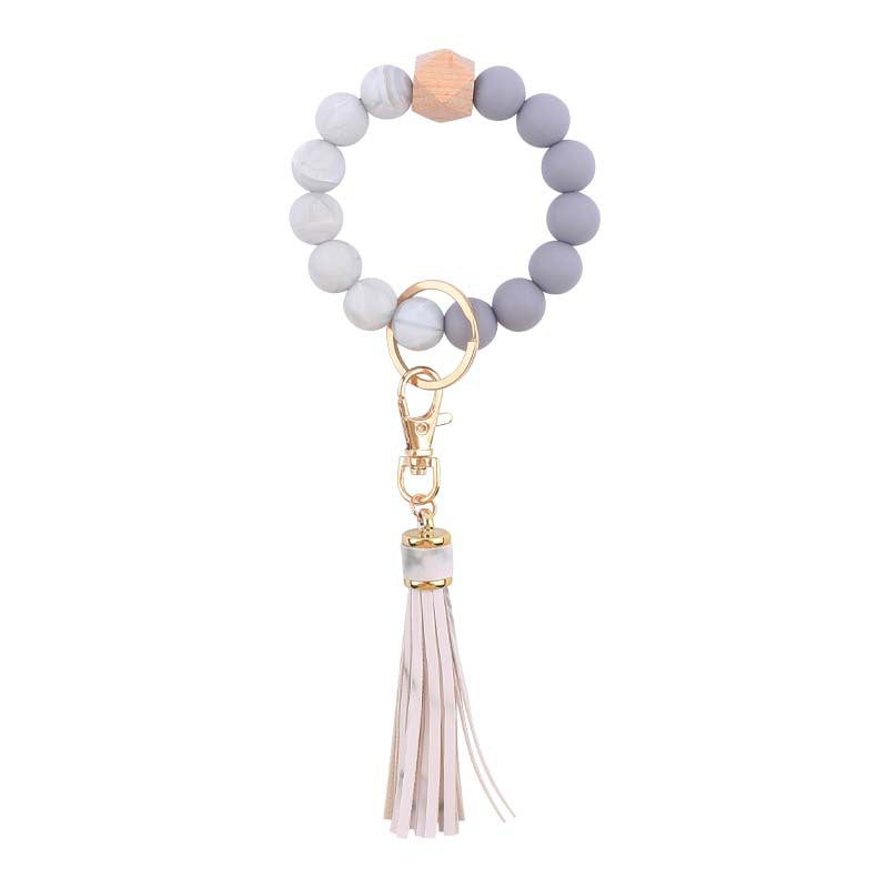 Wholesale  leather PU tassel silicone bracelet wrist keychain