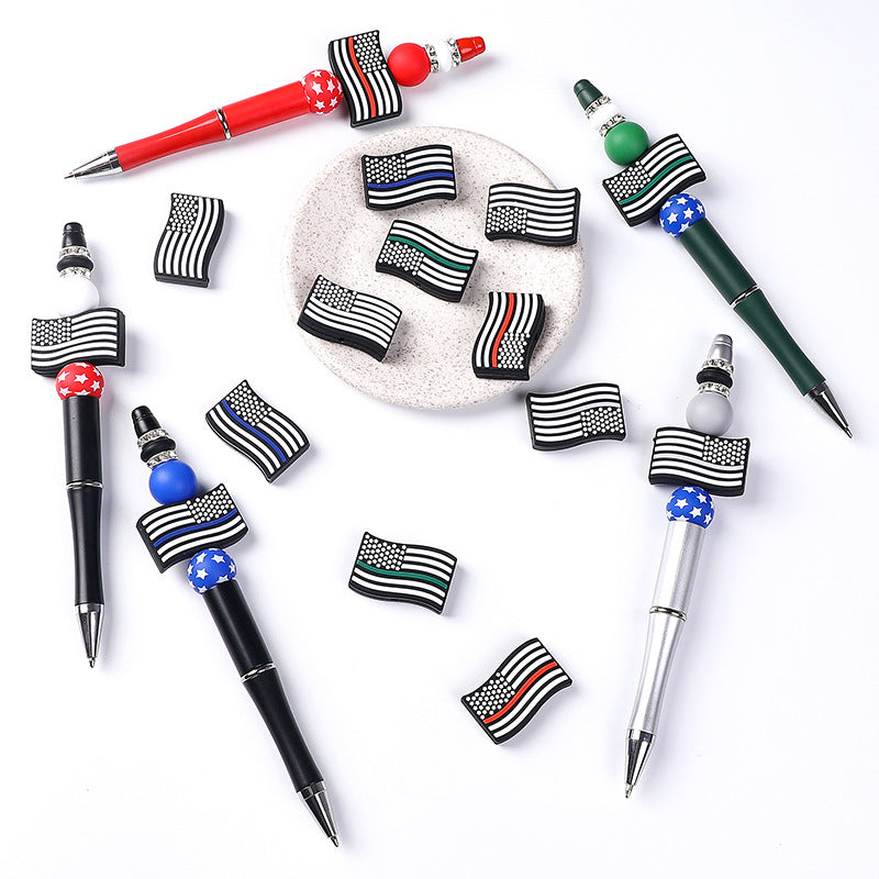 Wholesale 20pcs American Stars and Stripes Flag Silicone Beads Focal Beads DIY Bead Pen Accessories ACC-BDS-RongFa013