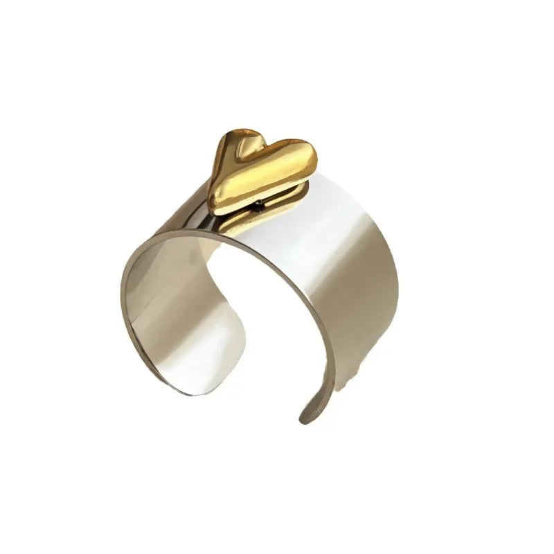 Wholesale Heart Shaped Stainless Steel Rings Gold Plated Silver  Ring