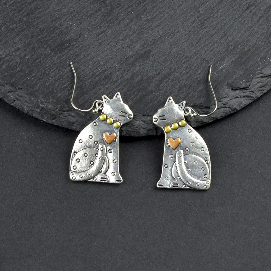 Wholesale Antique Silver Cat Earrings Cute Pet Shape Boutique Jewelry Accessory For Gift And Resale