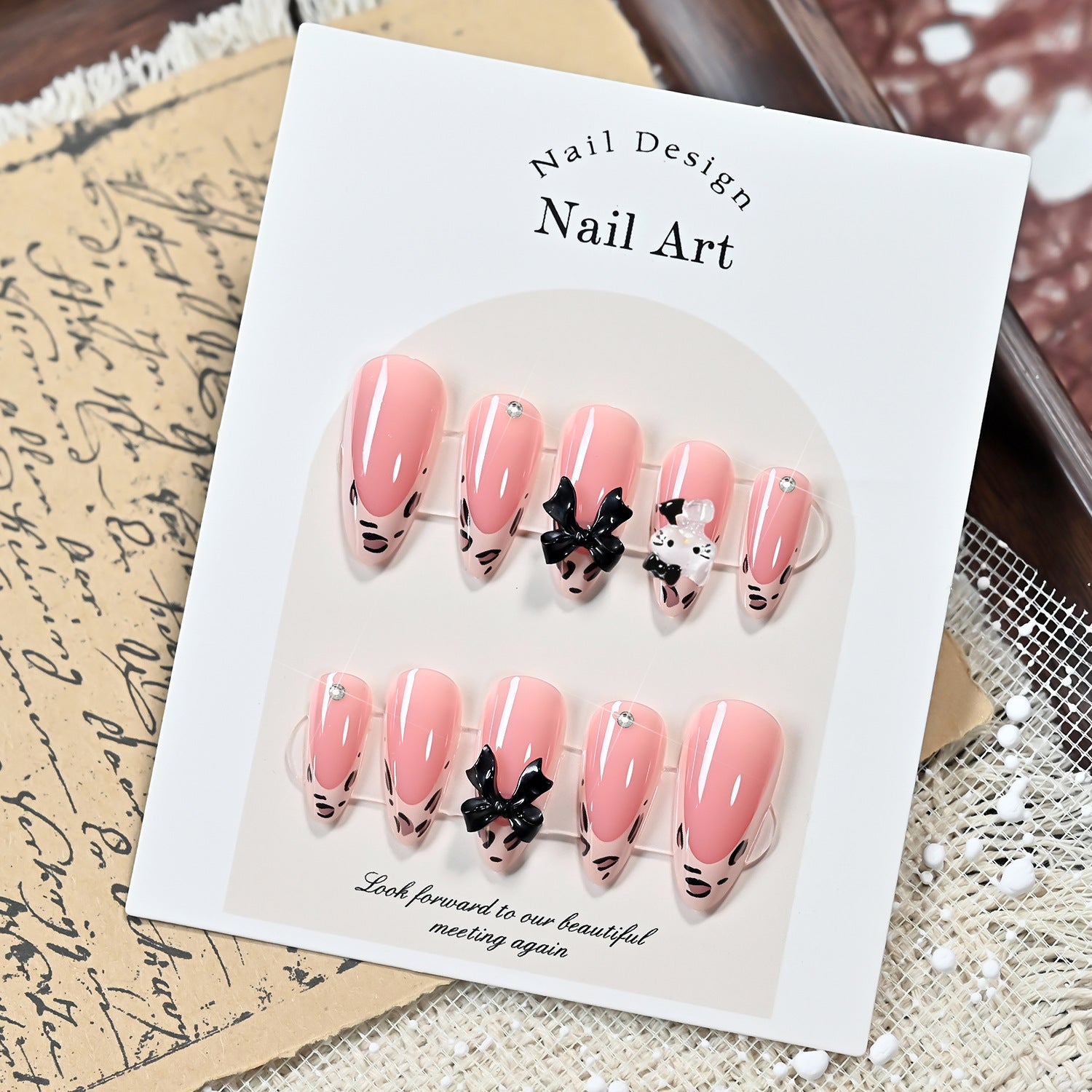 Wholesale Trendy Leopard Print Bow Almond Press On Nails 24Pcs Removable Nails For Everyday Wear Boutique Resale