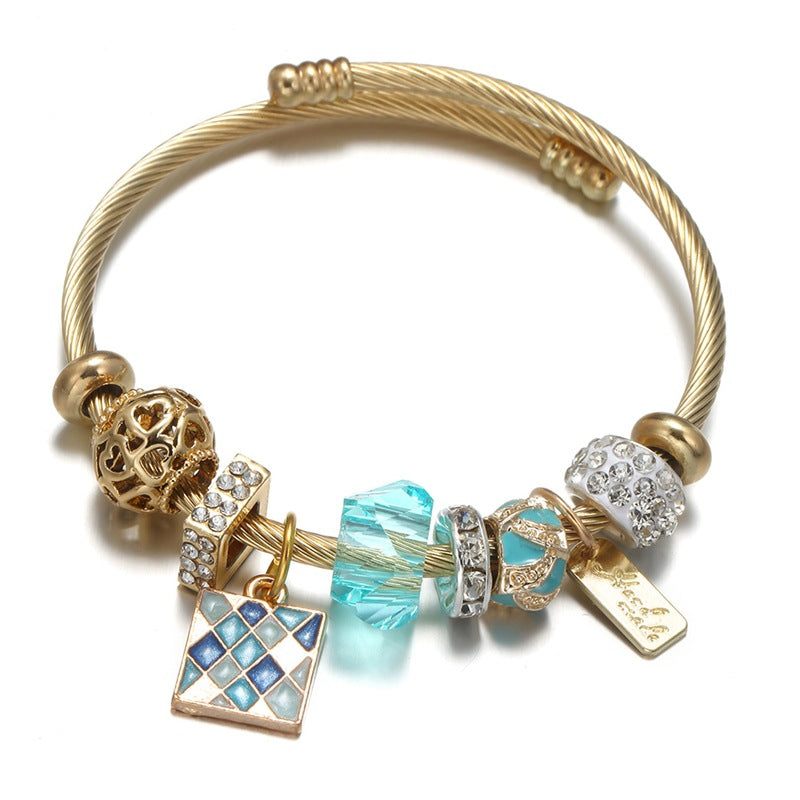 Wholesale Stainless Steel Bracelet Series Star Mosaic Sun Flower Pendant Gold Open Bracelet ACC-BT-Weiy017