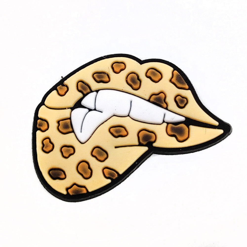 Wholesale 10pcs Leopard Print Coffee Cup Dog Claw Love PVC Soft Adhesive Hole Shoes Buckles ACC-SC-WanX002