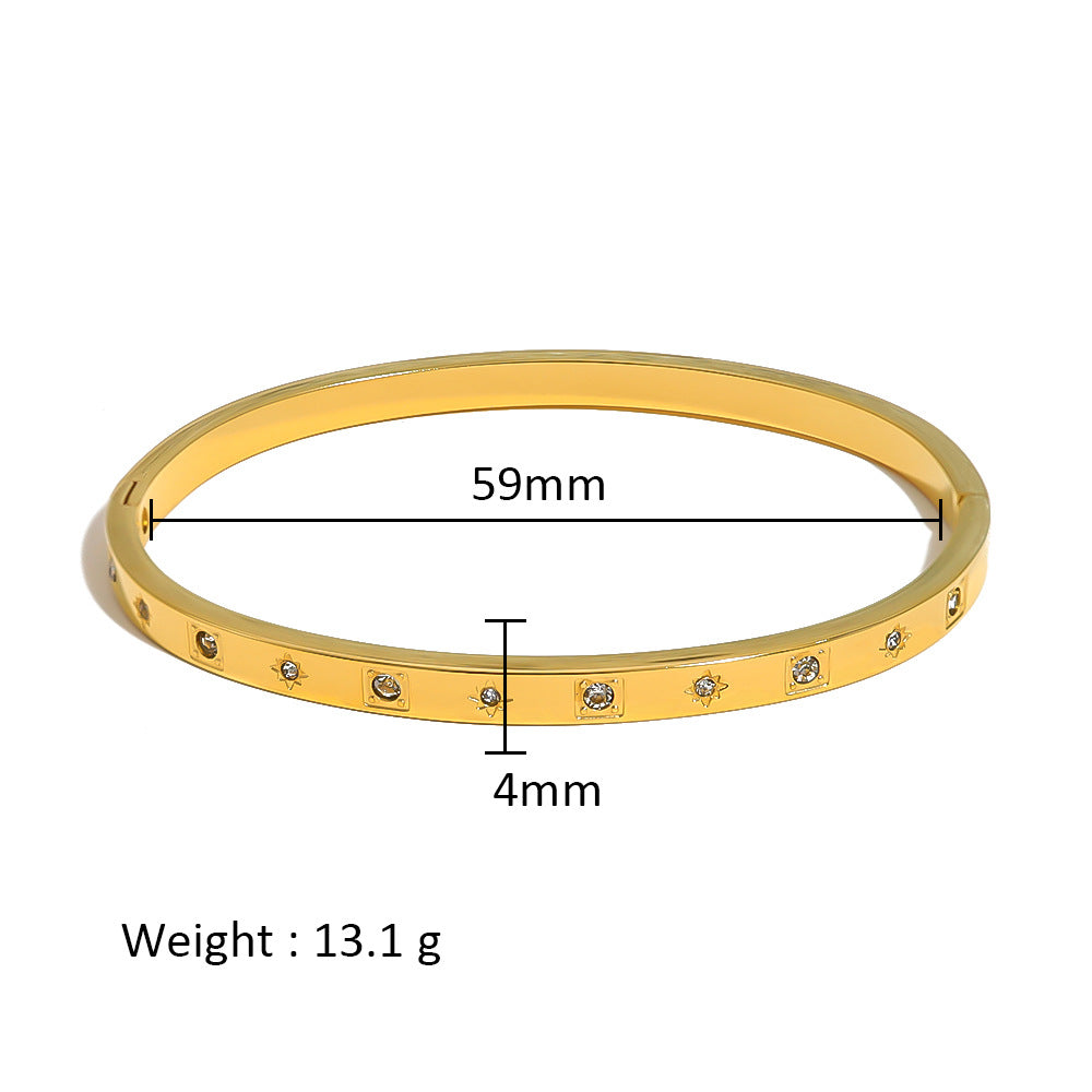 Wholesale Stainless Steel 18K Gold Plated Geometric Star Flower Zircon Bracelet