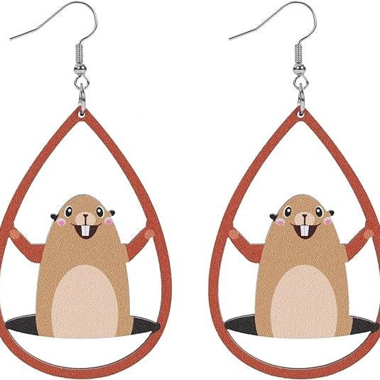Wholesale  Cartoon Cute Marmot Wooden Earrings