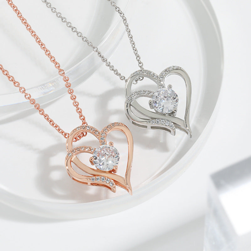 Wholesale Double Heart Pendant Zircon Love Necklace