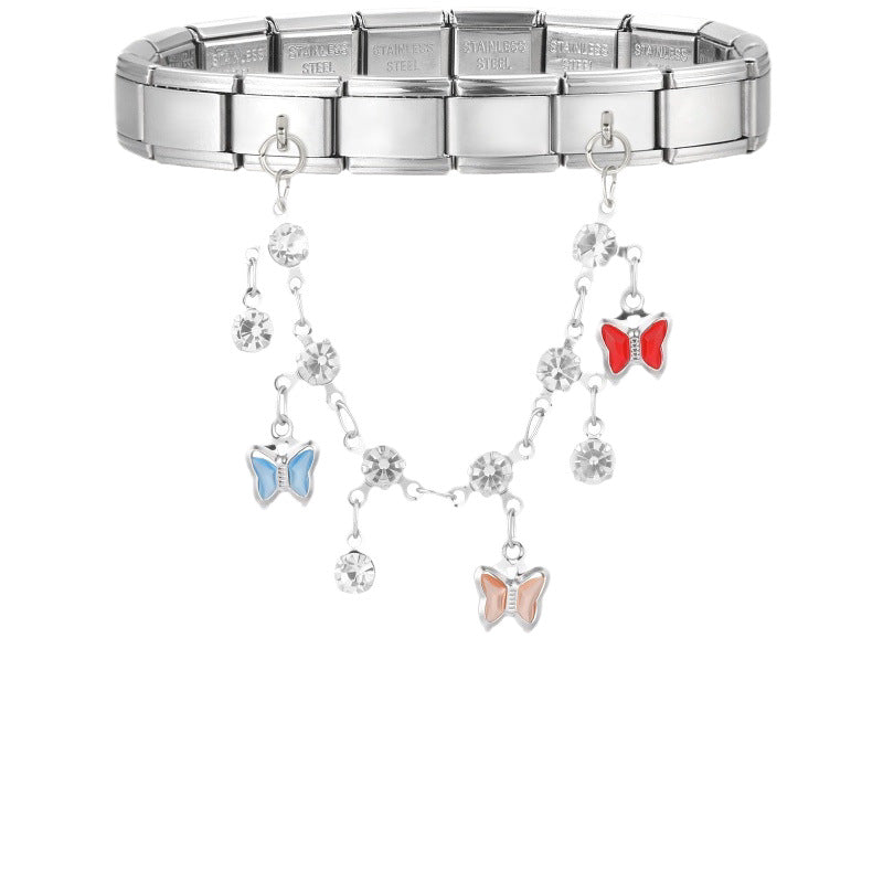 Wholesale Fresh and Simple DIY Modular Charm Bracelet Stainless Steel Butterfly Star Pendant Jewelry Set for Crafting