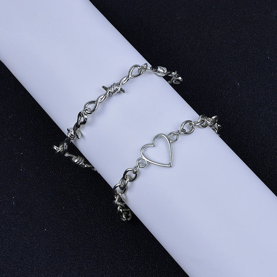 Wholesale Double Layer Gothic Heart Bracelet Antique Silver Unisex Hip Hop Fashion Accessory For Gift Boutique Resale