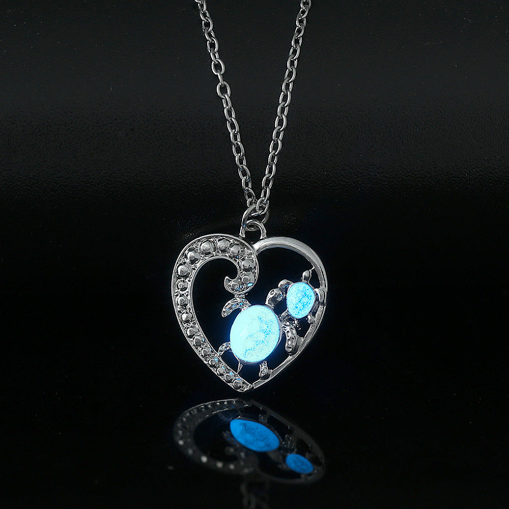Wholesale Silver  ocean turtle mother and child love oil drop luminous pendant necklace