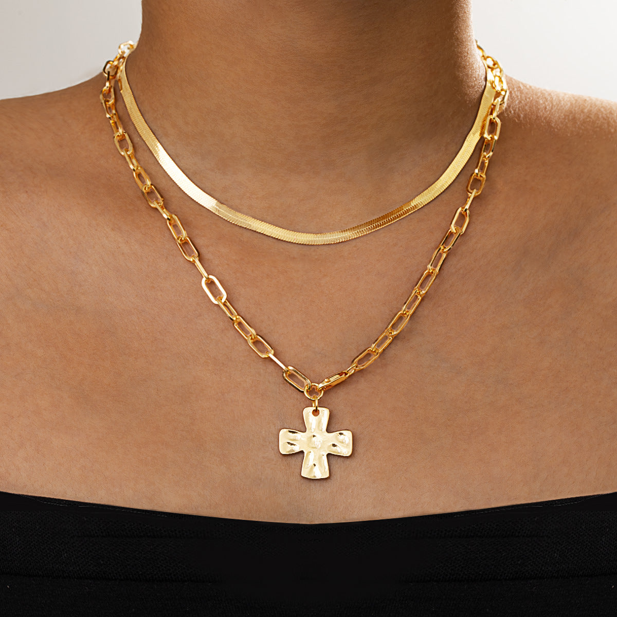 Wholesale minimalist  cross pendant paperclip chain adjustable necklace