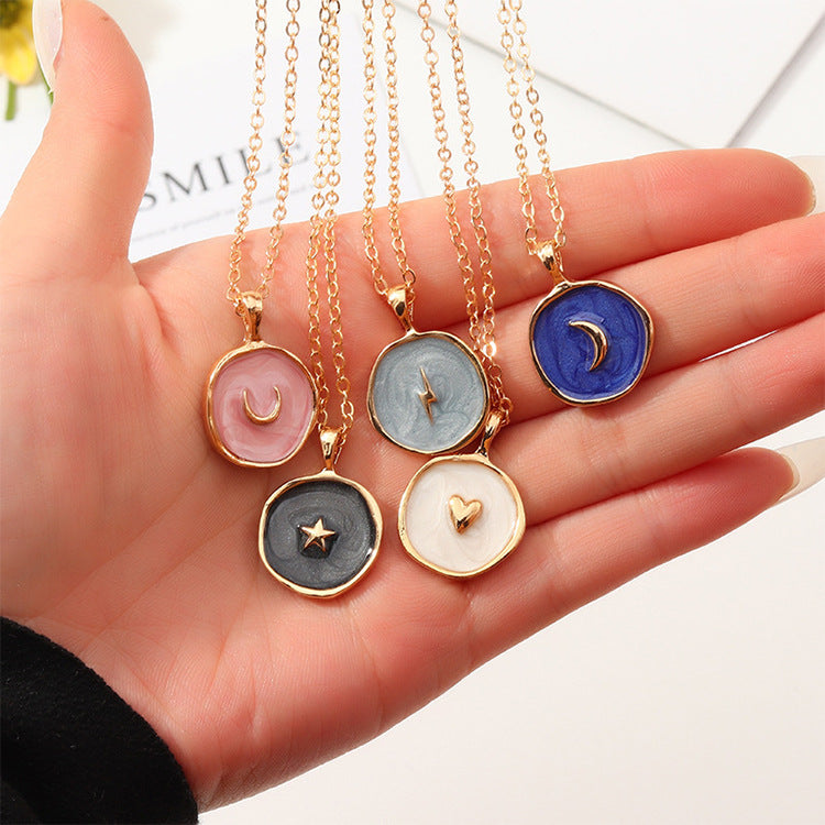 Wholesale  alloy Dream star love moon pendant personality drop oil fashion clavicle chain