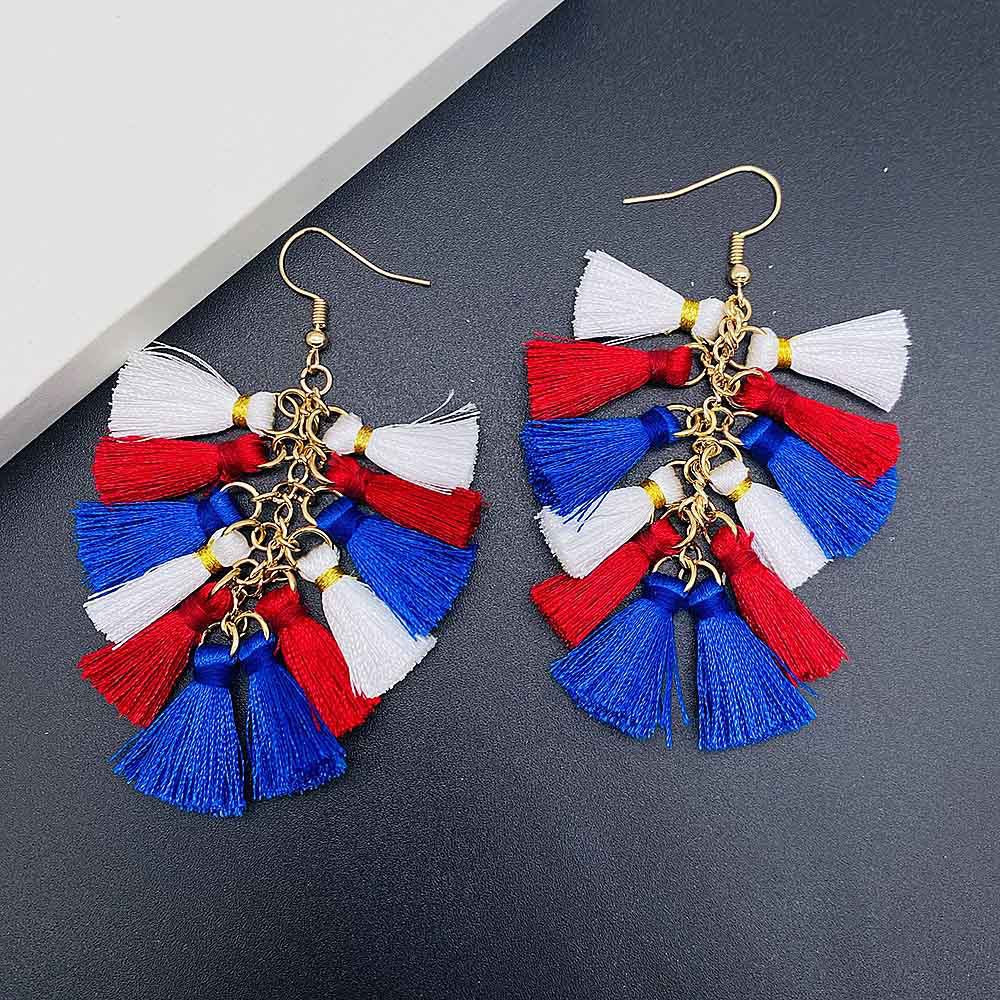 Wholesale  Tassel Independence Day Earrings Set Five-Pointed Star American Leather Earrings