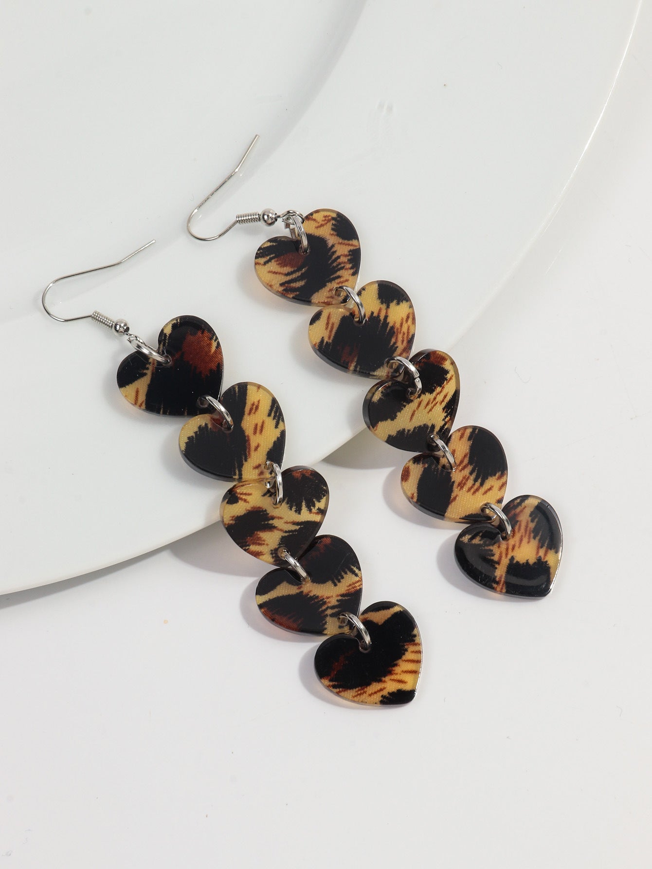 Wholesale  Acrylic Heart Love Leopard Valentine's Day Tassel Earrings