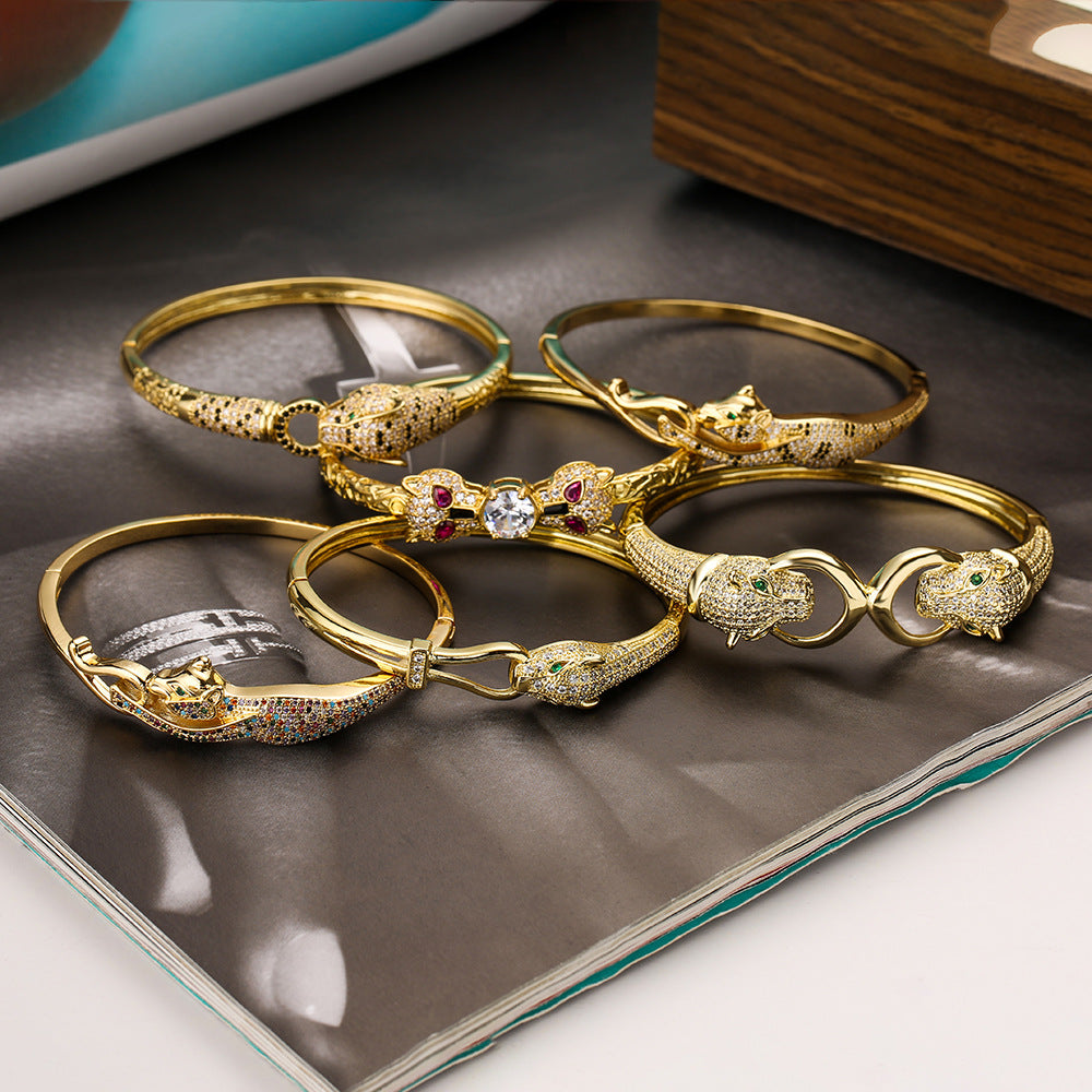 Wholesale Copper Plated 18K Gold Zircon Leopard Bracelet