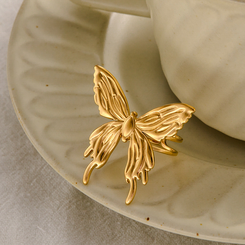 Wholesale Retro French Geometric Stainless Steel Butterfly Open Ring Set,  Everyday Wear Jewelry Accessory