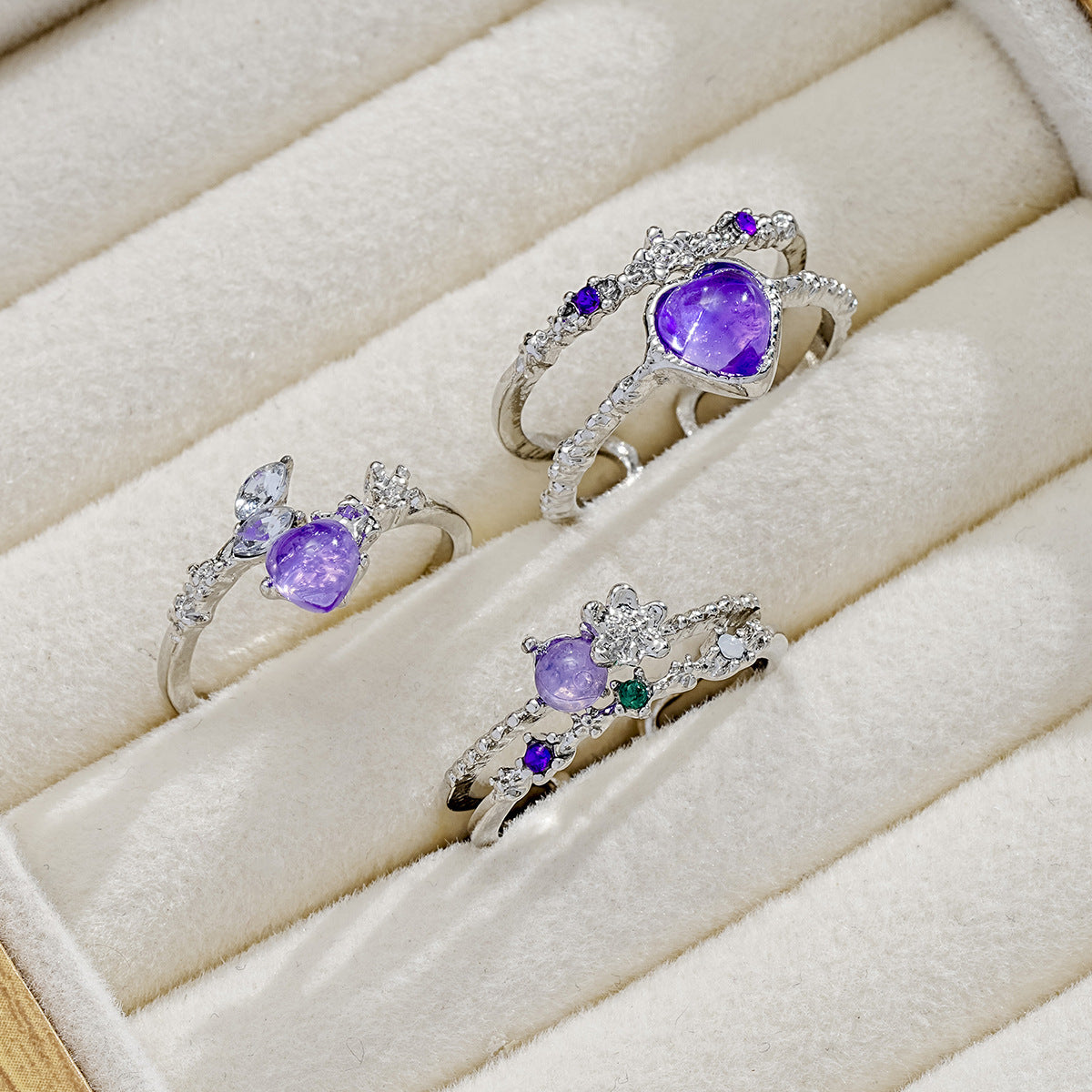 Wholesale Heart-shaped adjustable zircon ring 3-Piece Set