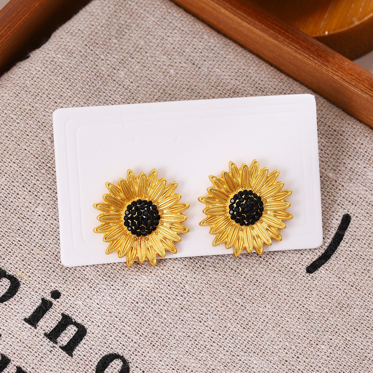 Wholesale Silver Needle  Diamond Sunflower Earrings