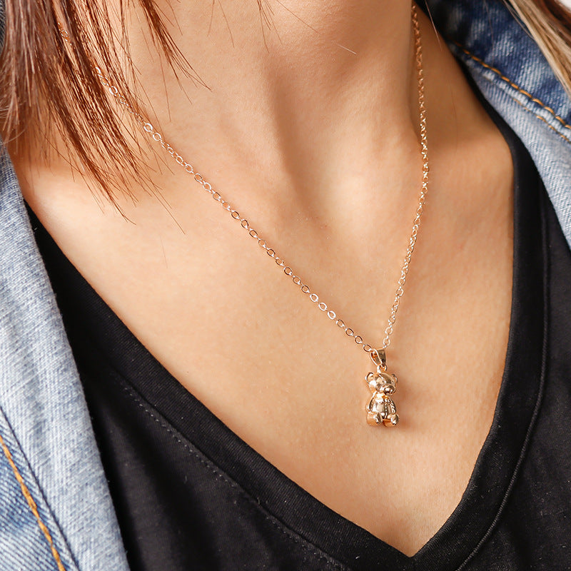 Wholesale Metal Bear Cute Cartoon Short Pendant Clavicle Necklace ACC-NE-YueSen011