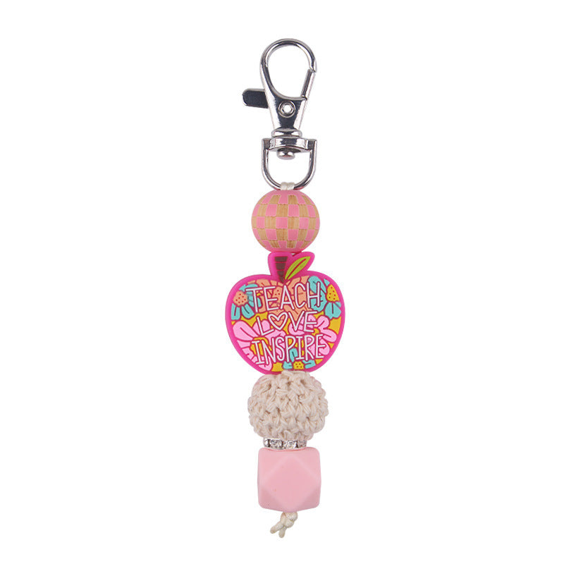 Wholesale Cartoon Apple Silicone Beads Accessories Pendant Creative DIY Silicone Four-Piece Combination Wrist Keychain Jewelry