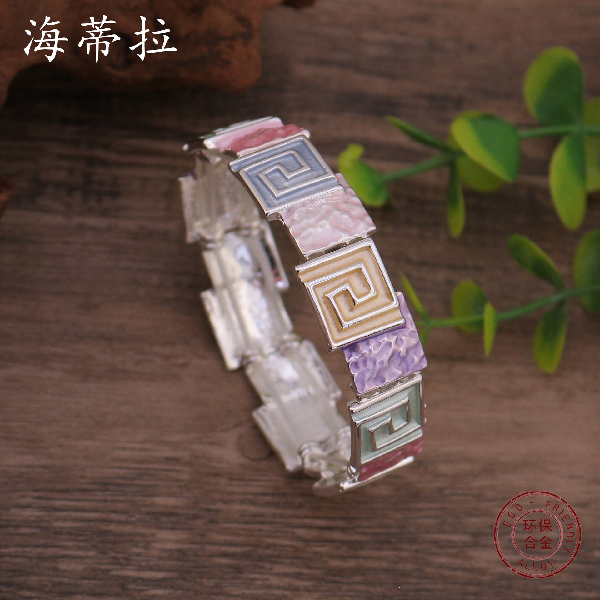 Wholesale color painting oil geometric square totem elastic bracelet