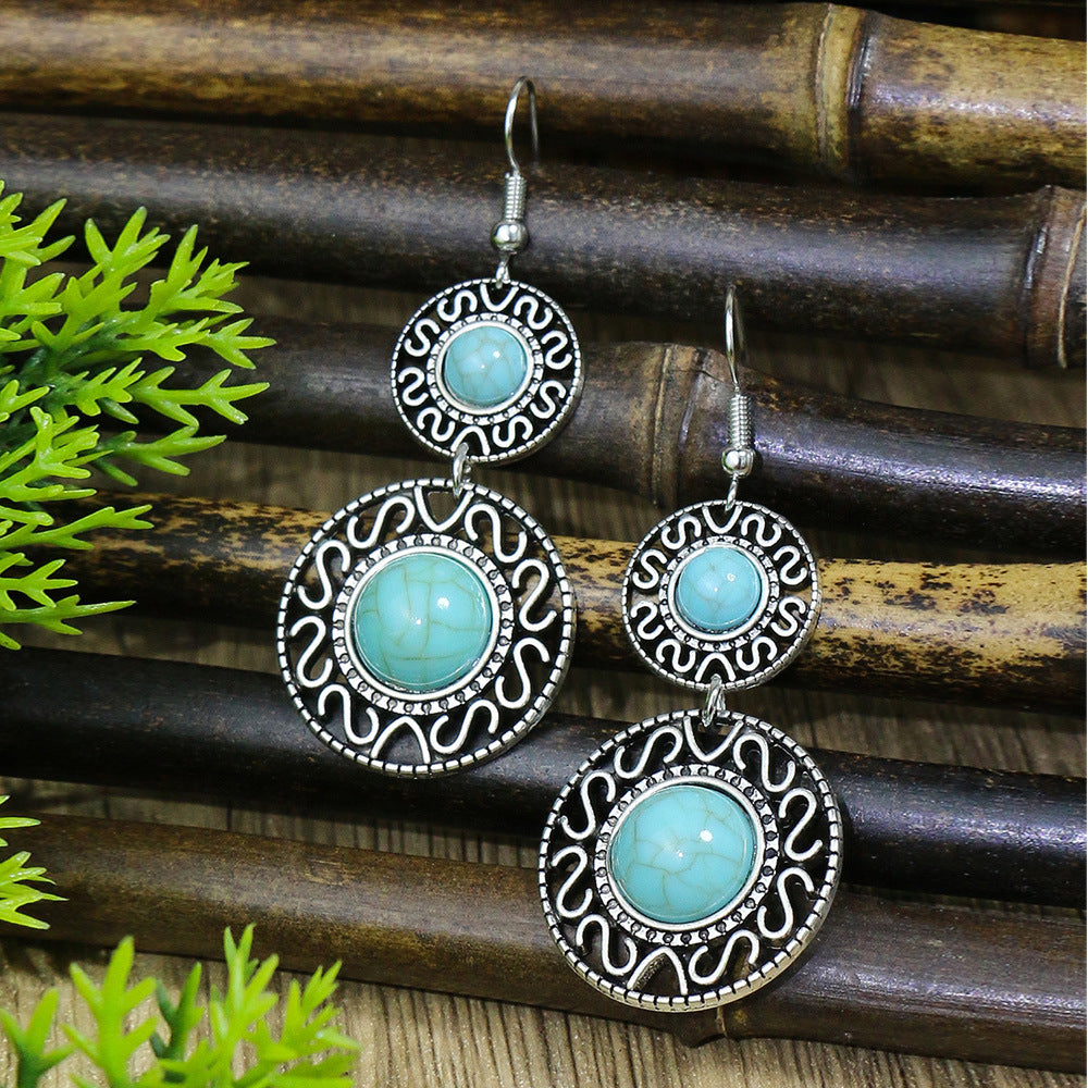 Wholesale Vintage Geometric Alloy Turquoise Bohemian Tassel Earrings ACC-ES-MoMo006