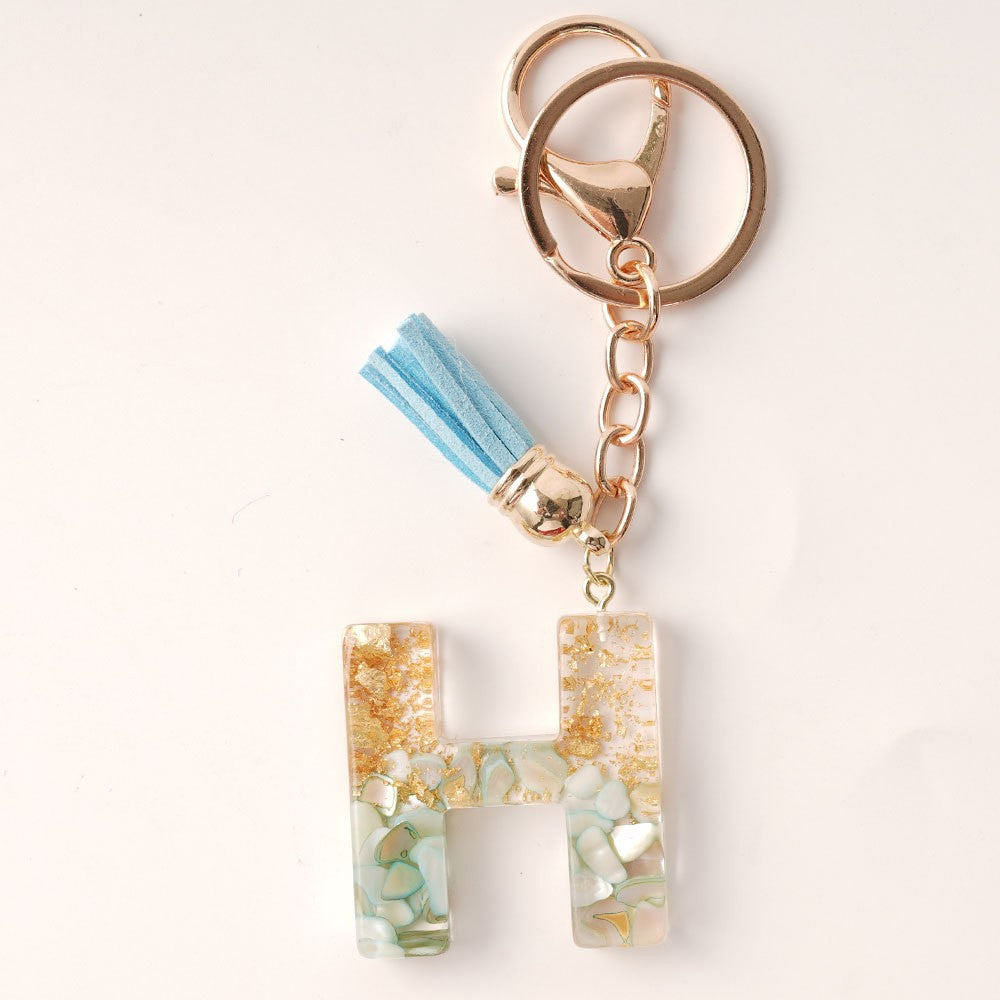 Wholesale Blue Gold Tassel 26 English Letters Gold Keychains