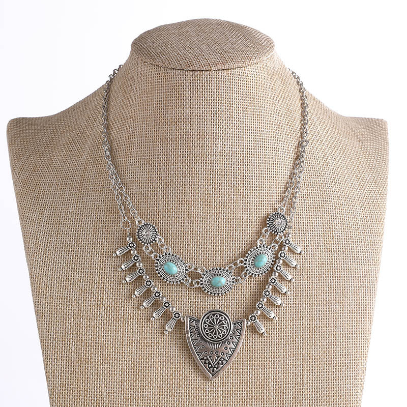 Wholesale  Feather Necklace Multi-Layer Vintage Ethnic Style Bohemian Necklace
