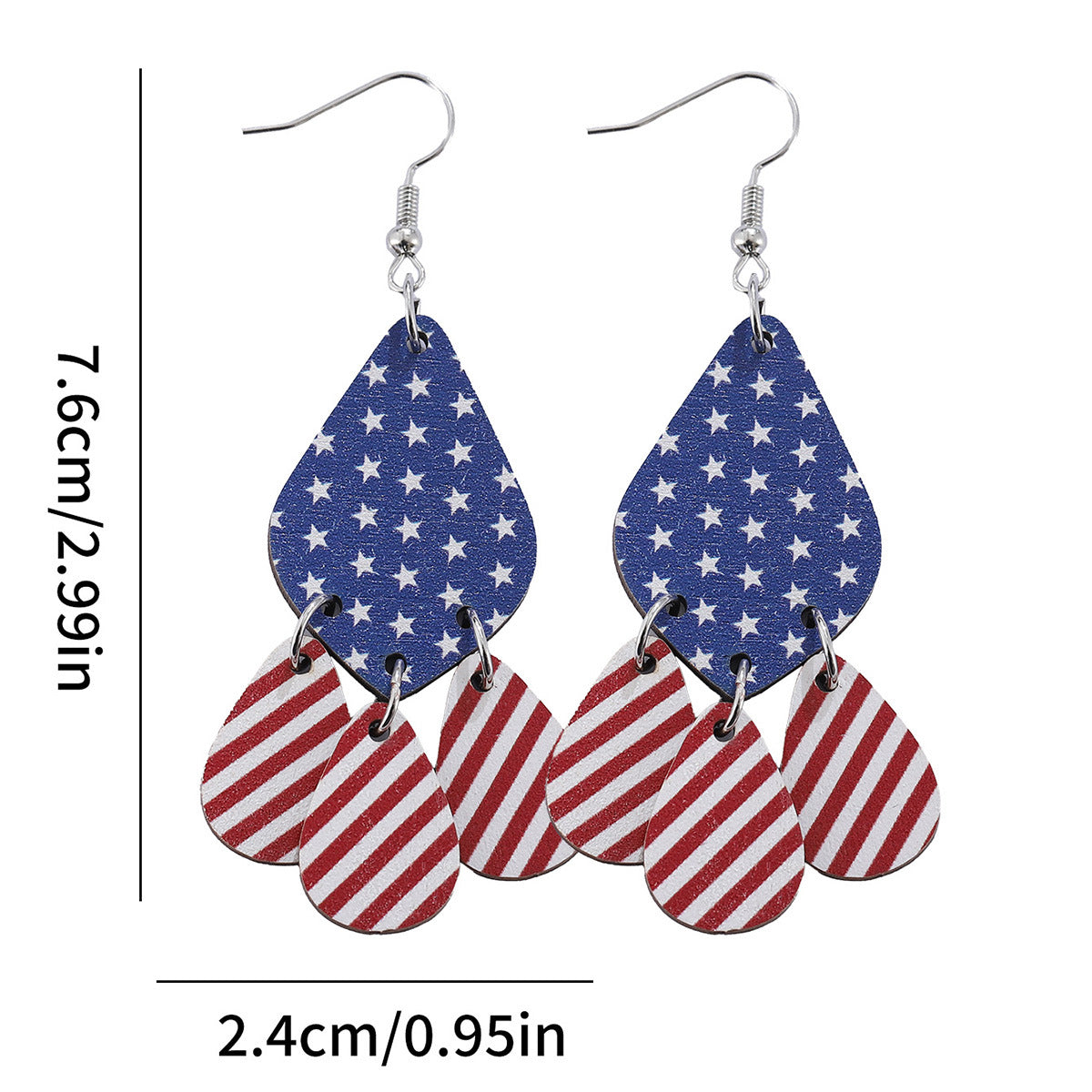 Wholesale Independence Day red, white, blue, star, stripe, water drops, bohemian drop earrings