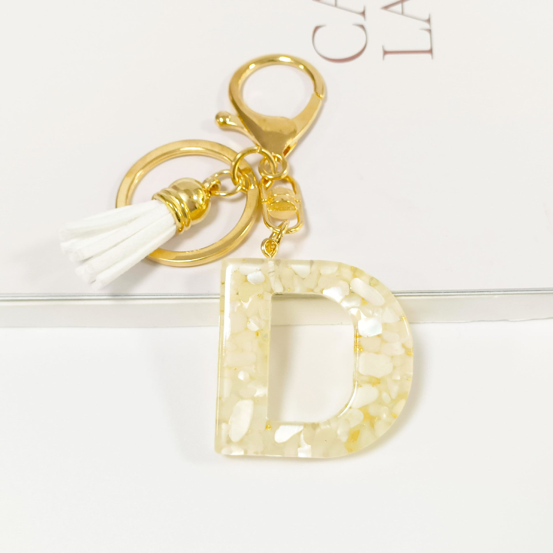 Wholesale  shell stone gold foil letter keychain