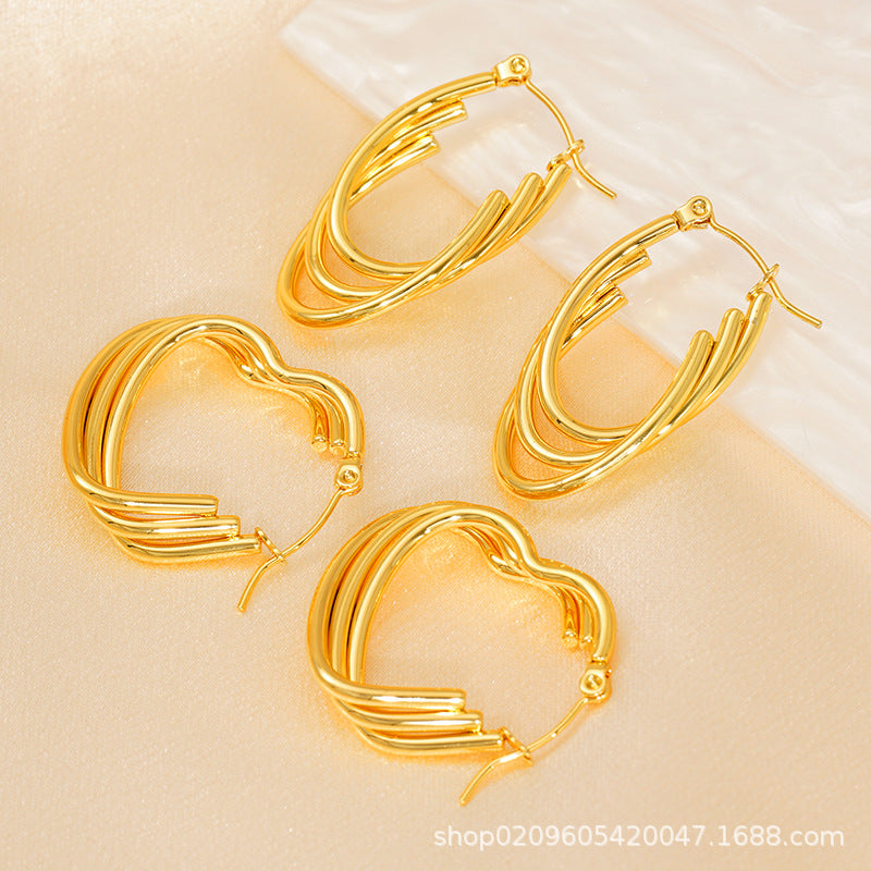 Wholesale Love earrings butterfly earrings stainless steel 18K multi-layer line irregular earrings