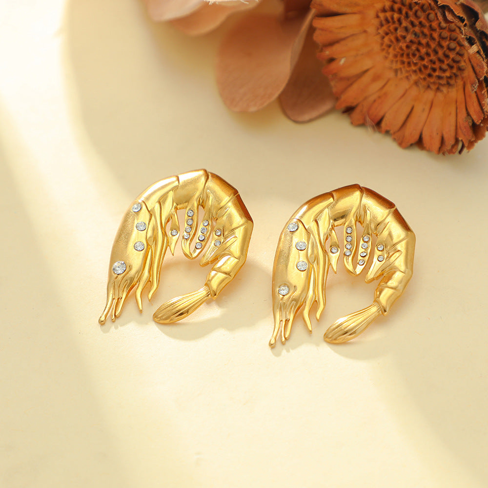 Wholesale Ocean Conch Rhinestone Pearl Earrings Stainless Steel Statement Ear Studs Fashion Accessory