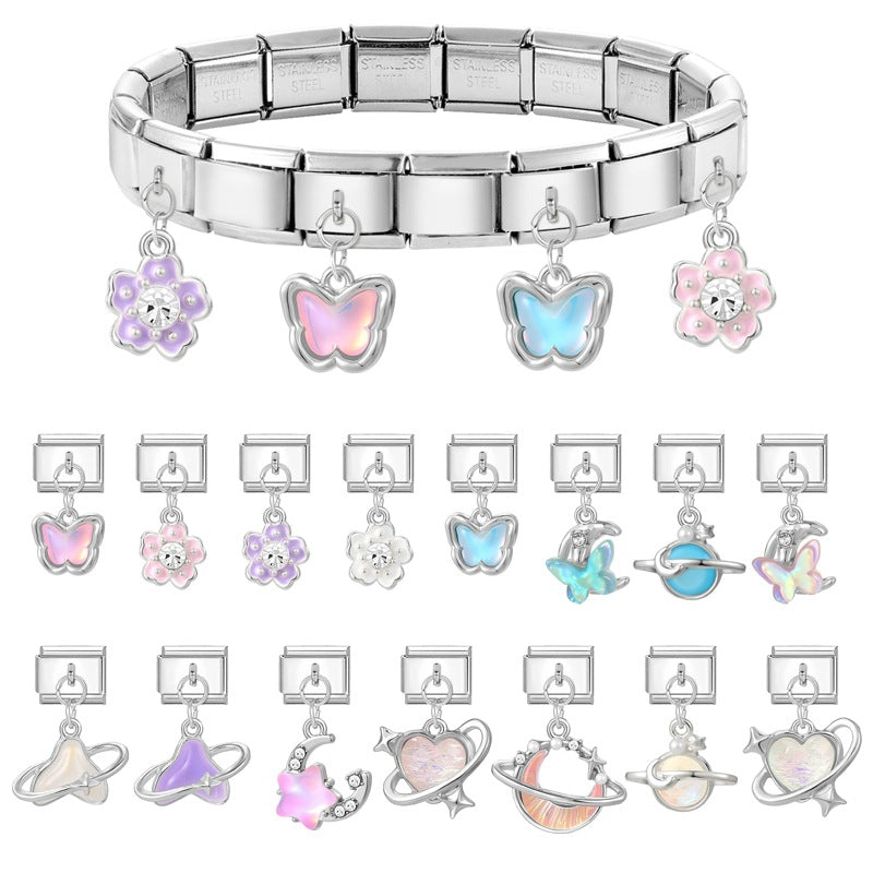 Wholesale  Italian Charm Bracelet 9mm DIY Splicing Sweet Creative Stainless Steel Composable Bracelet