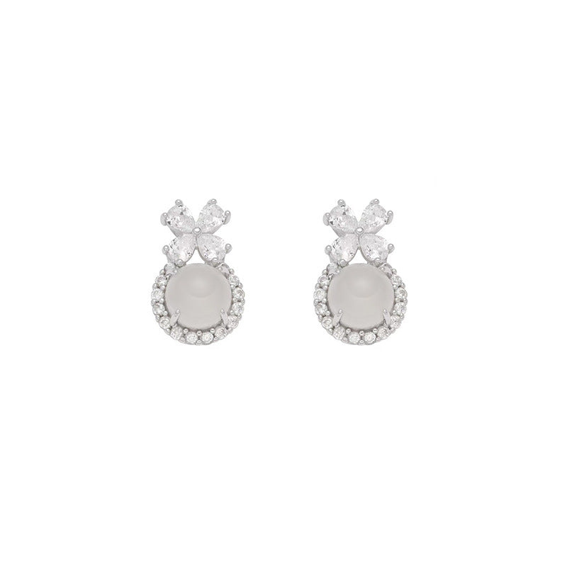 Wholesale  natural white jade ear clip earrings