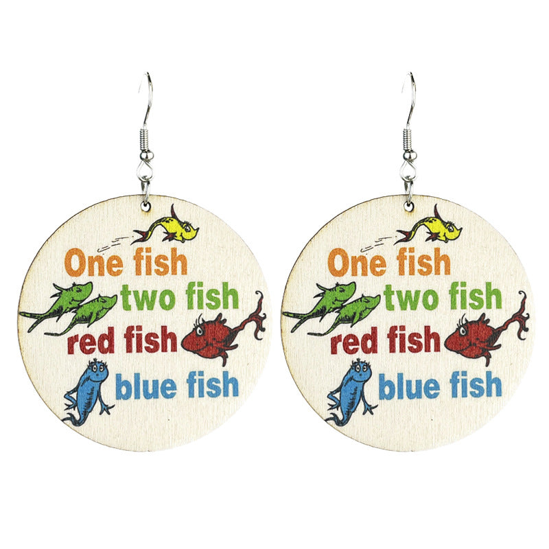 Wholesale 2 Pairs/pack Alphanumeric Frog Wooden Fun Cute Earrings ACC-ES-HY205