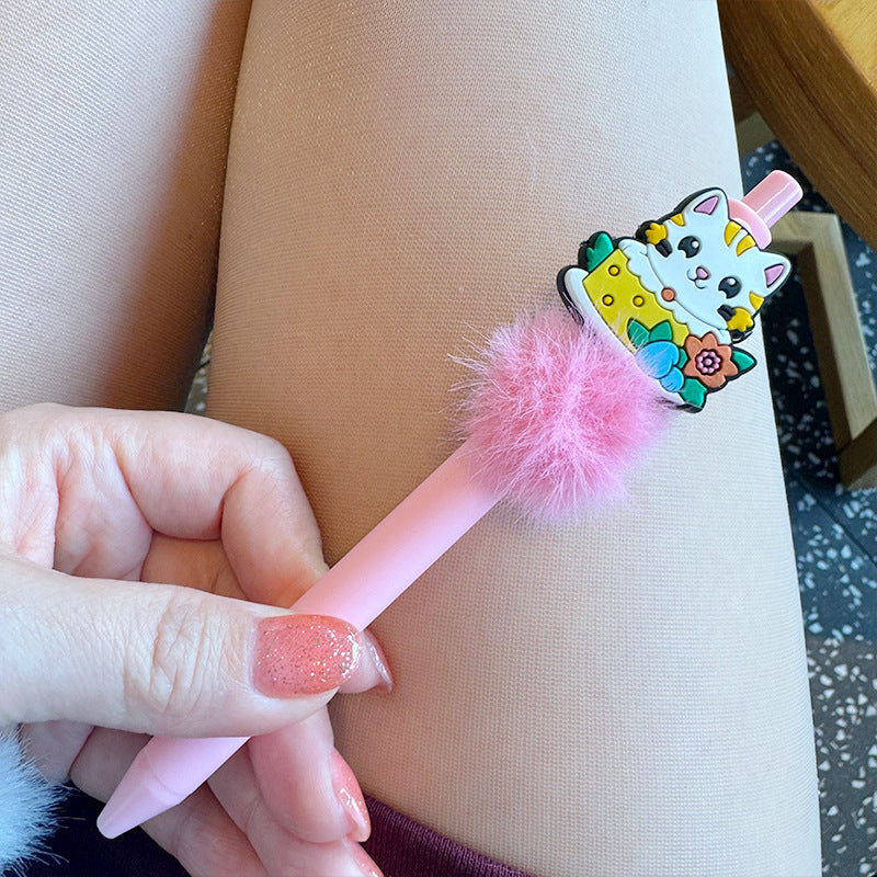 Wholesale Color fur ball press gel pen
