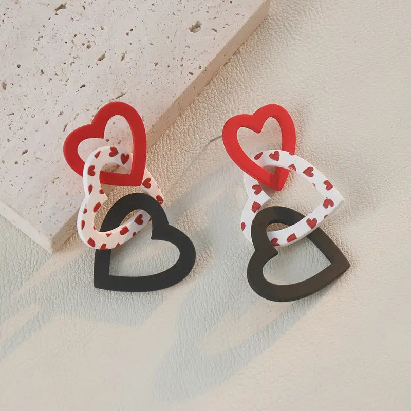 Wholesale 10pcs Valentine's Day Hollow Love Black and Red Color Earrings
