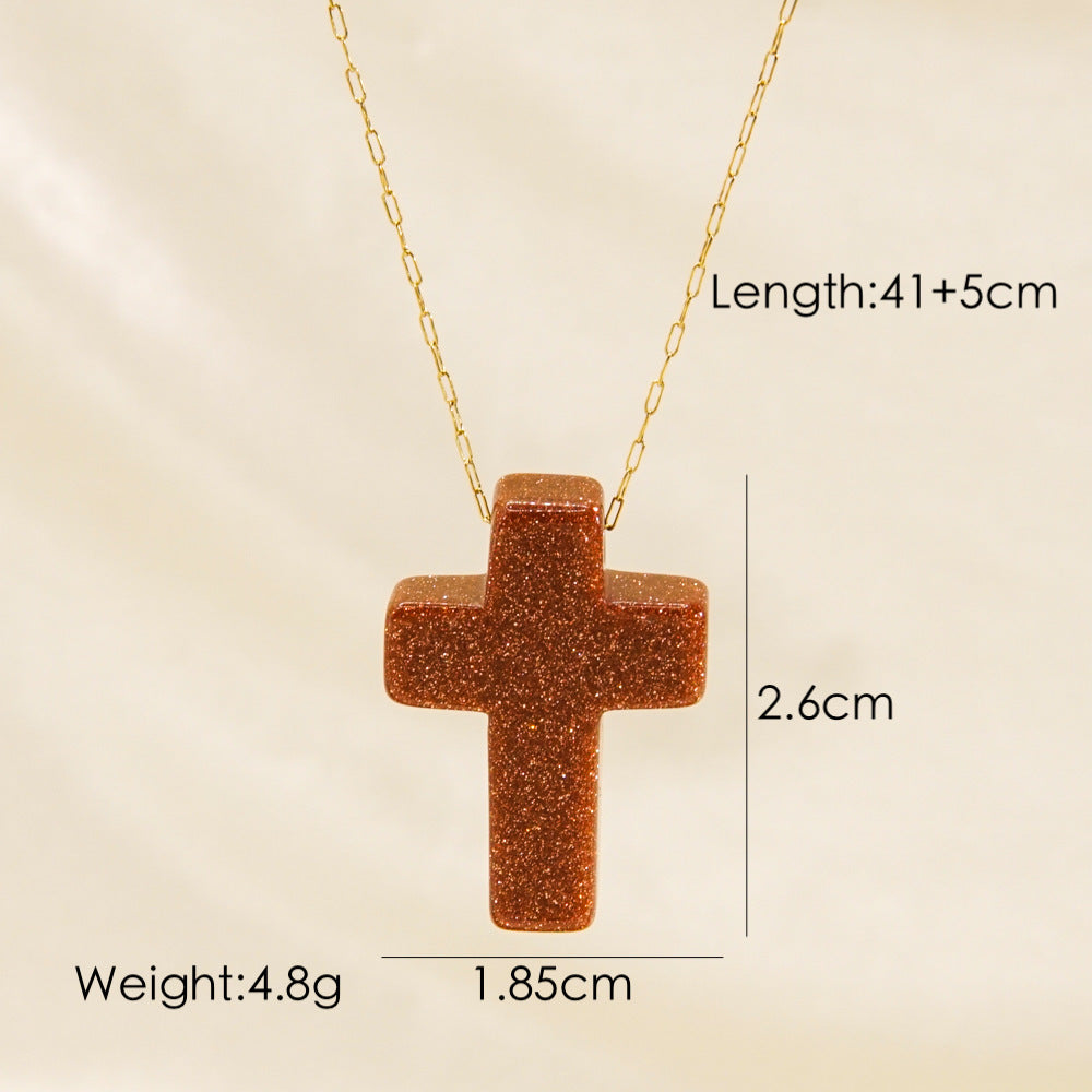 Wholesale Stainless Steel Luxury Style Cross Natural Stone Pendant Necklace
