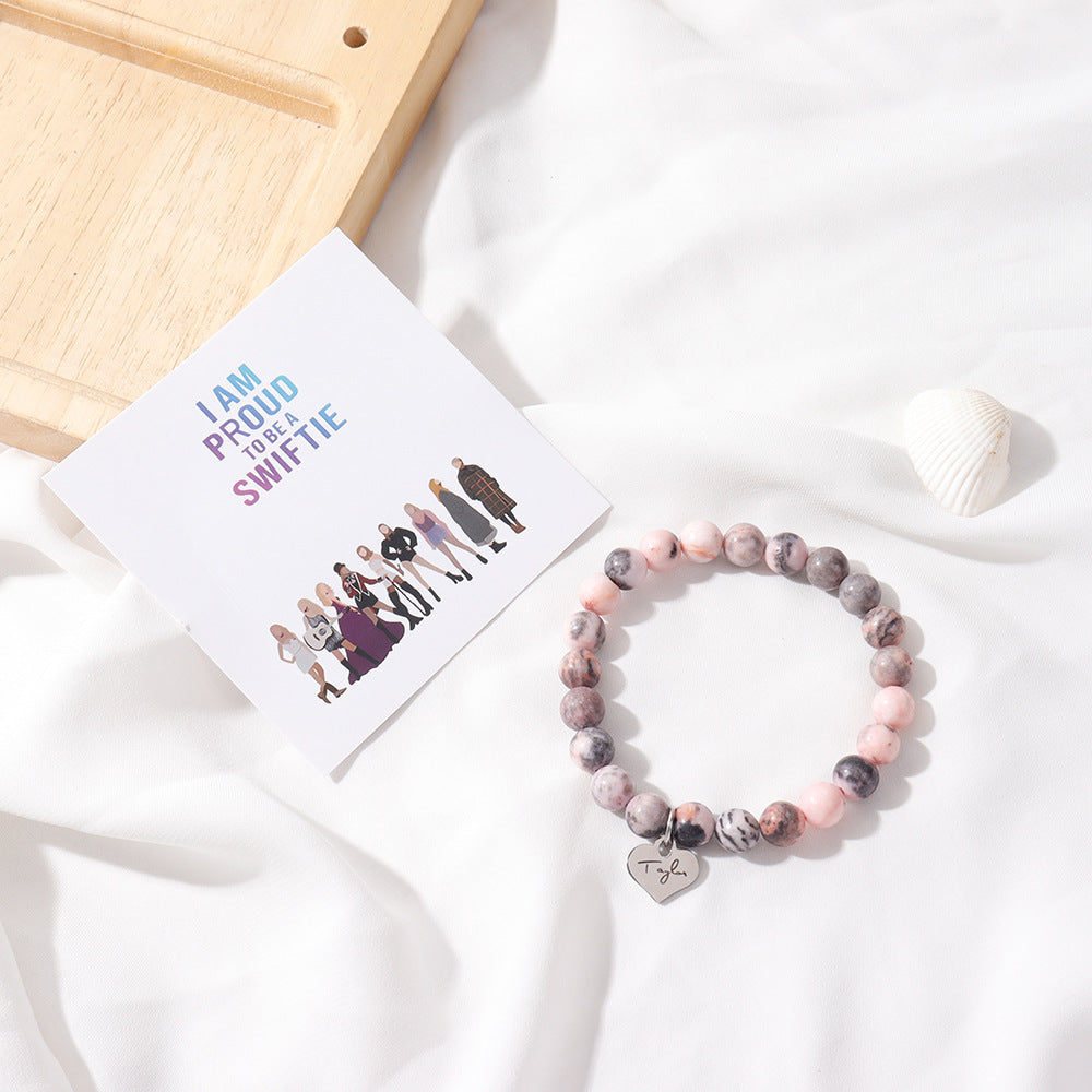 Wholesale Pink Zebra Bracelet Peach Heart GUTS Natural Stone Bracelet ACC-BT-Shic002