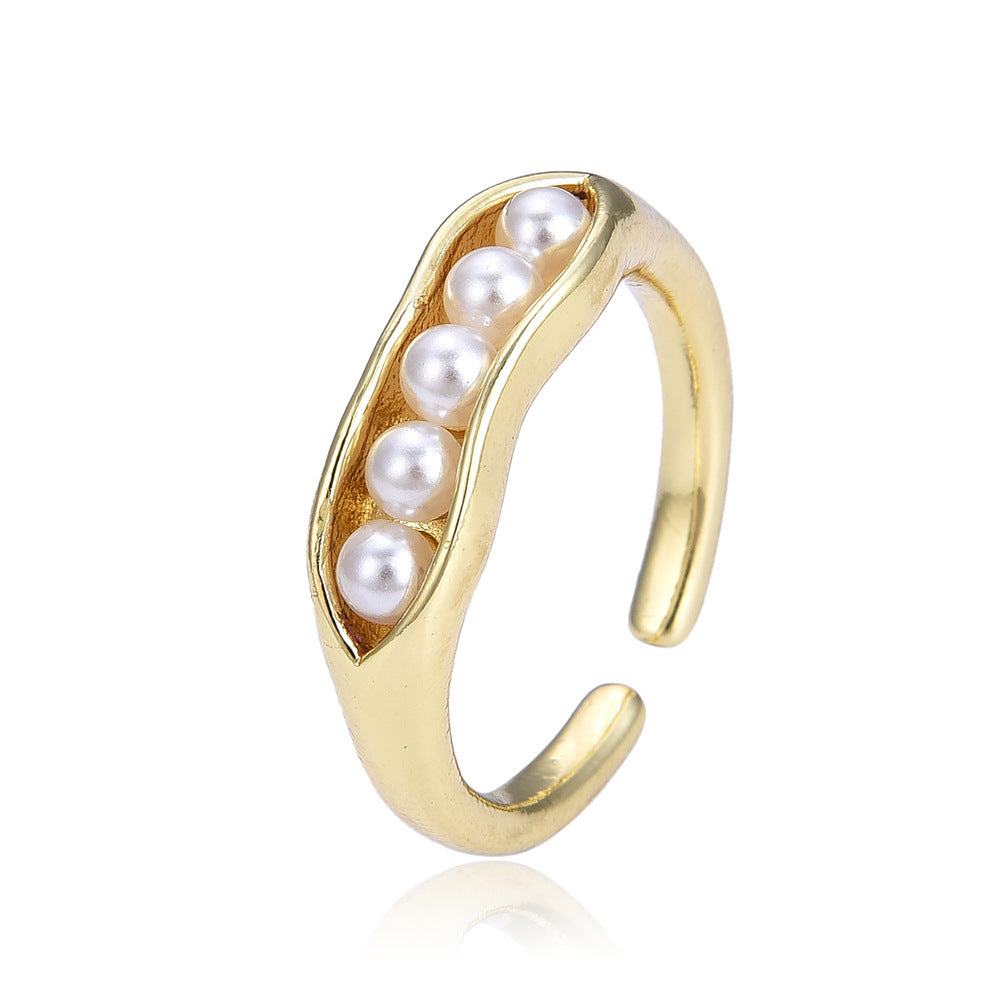 Wholesale Pea Baroque Zircon Electroplated Adjustable Ring