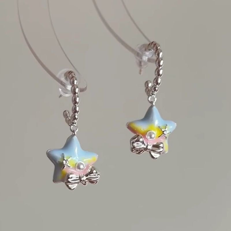 Wholesale Colorful star bow earrings