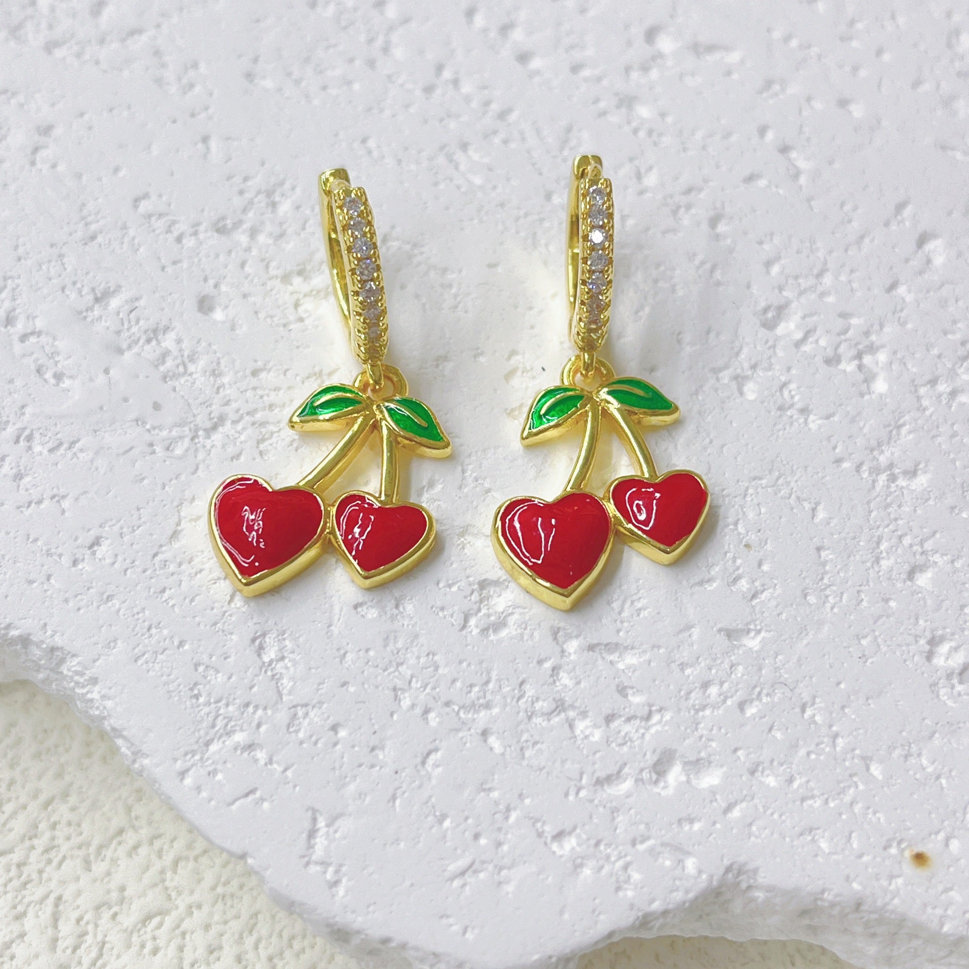 Wholesale Red Fruit Series Drop Oil Cherry Strawberry Earrings