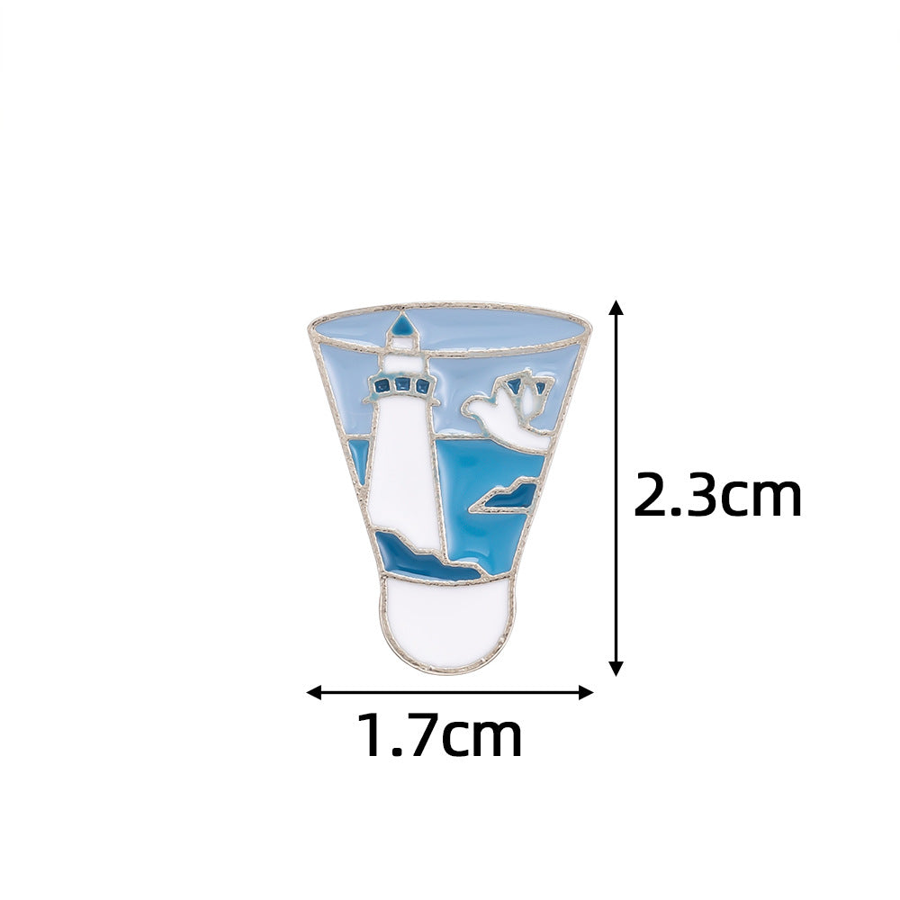 Wholesale sea lighthouse blue sky alloy badminton shape brooch