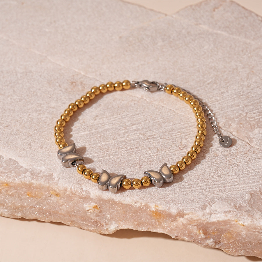 Wholesale Titanium  steel butterfly star flower beaded bracelet