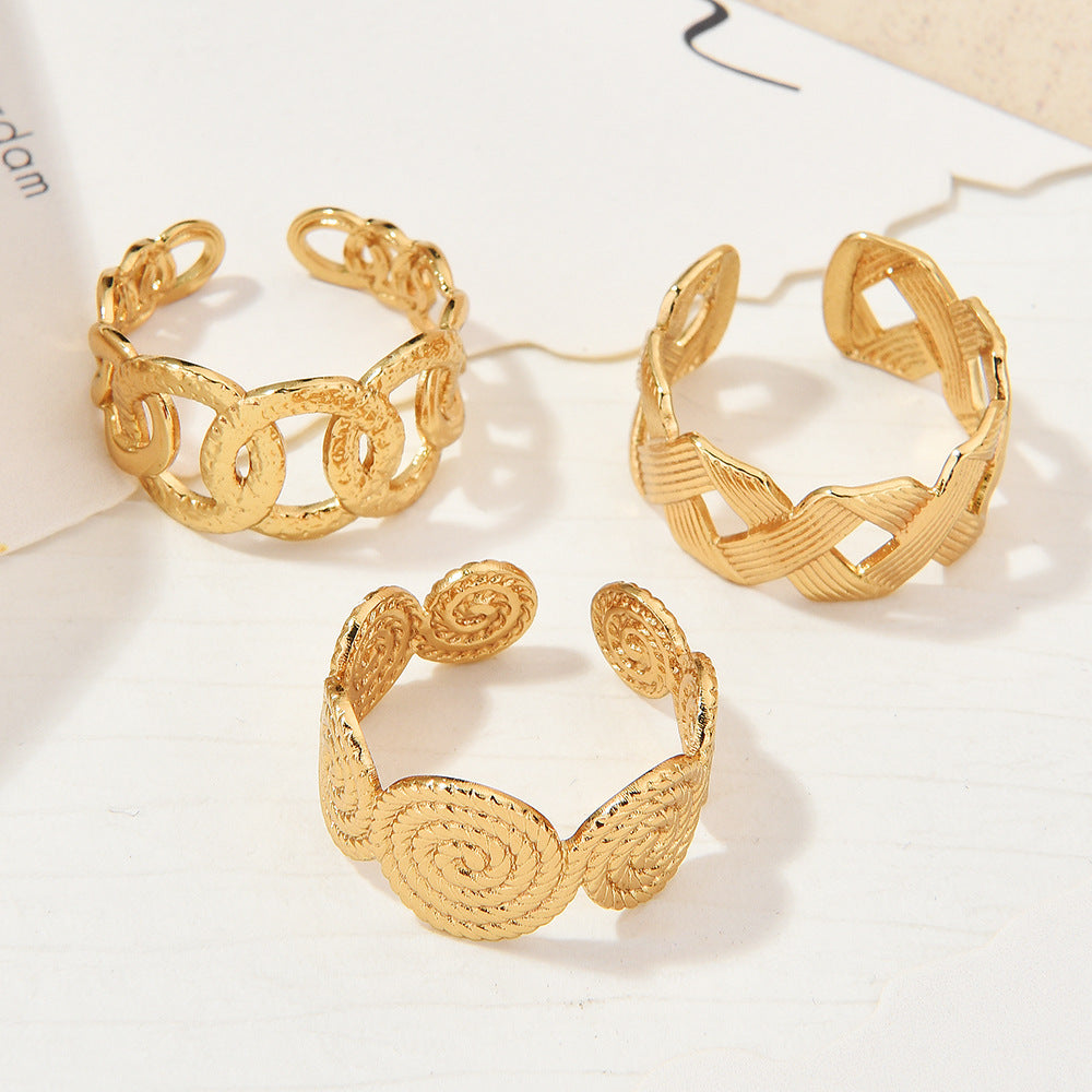 Wholesale Gold Plated Titanium Steel Geometric Eye Adjustable Ring Boutique Resale