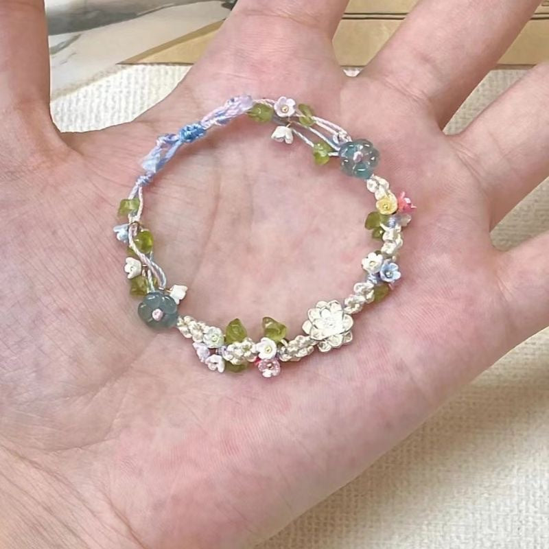 Wholesale  small stars green crystal colorful flowers woven necklace