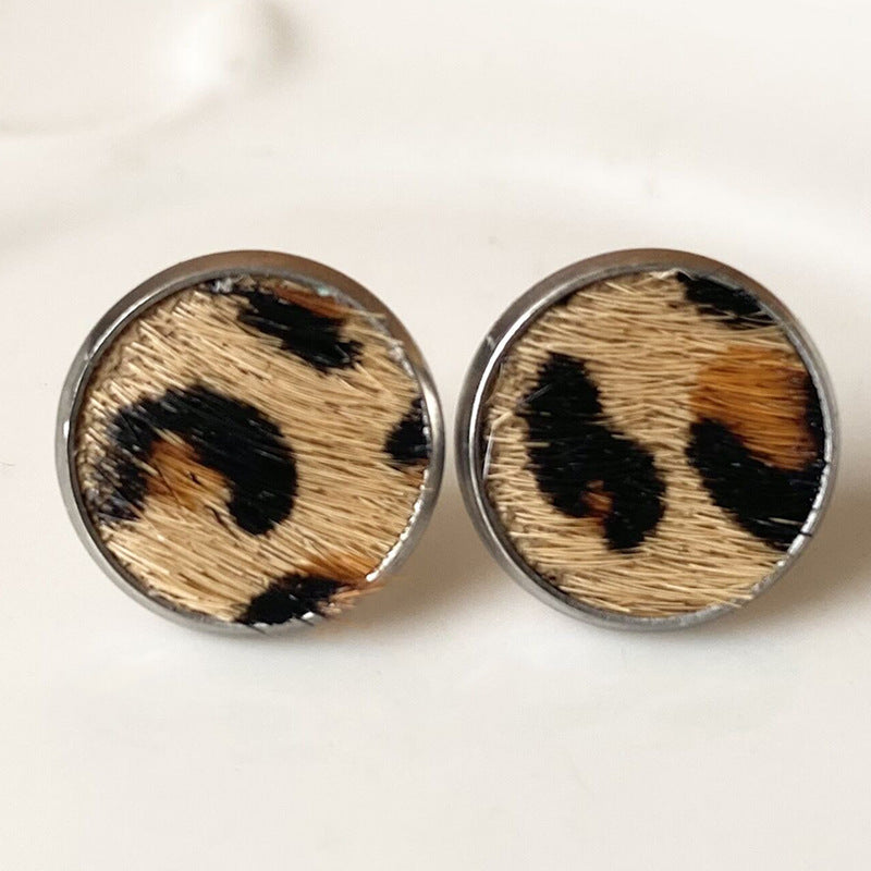 Wholesale 2pcs/ pack Stainless Steel Leopard Print,  Cow Print,  and Horse Hair Stud Earrings