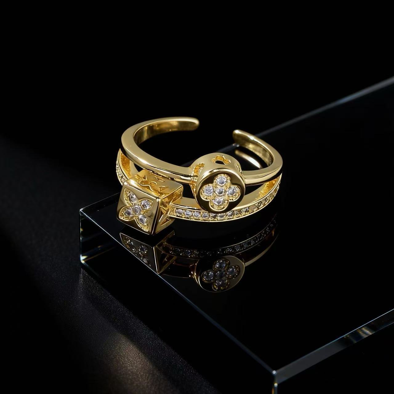 Wholesale Trendy Flower Open Ring For Women Zircon Pearl Rhinestone Design Jewelry Accessory Gift Everyday Wear Resale
