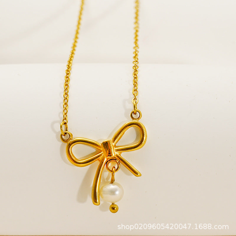 Wholesale 6PCS Stainless steel bow necklace