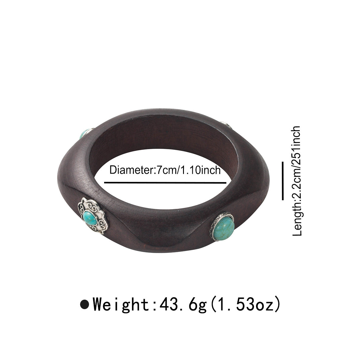 Wholesale  Retro Personalized Square Wooden Bracelet Maillard Style Design Inlaid Imitation Turquoise Bracelet for Women